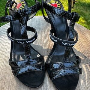 Dolce & Gabbana Black Python Strappy Sandals Size 39,5